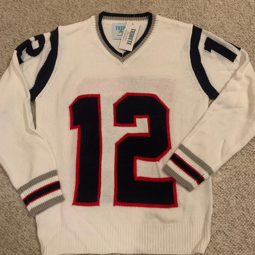New England Patriots Brady #12 Tribute Sweater.  Possibly retiring a Patriot
